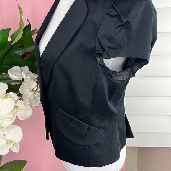 BCBGMaxAzria Ruched Cap Short Sleeve Black Blazer Jacket - Picture 9 of 15